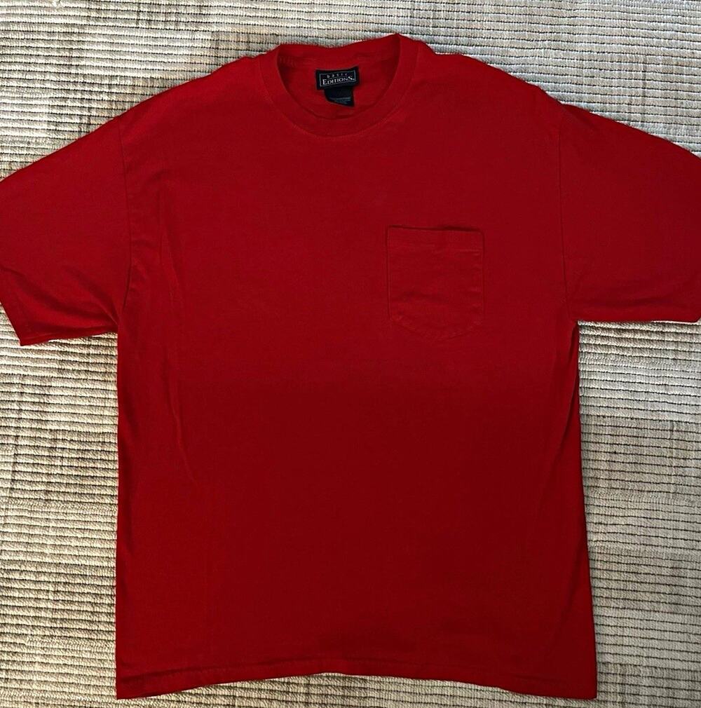 Basic Editions Men's Red Solid Pocket T-Shirt Crew Neck Short Sleeve Size M